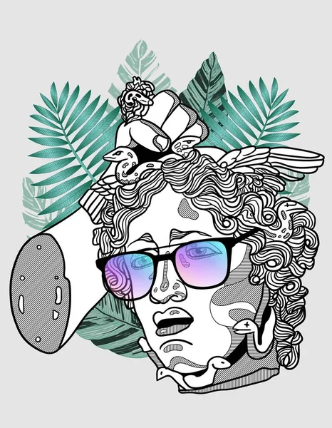 Perseo Con Cabeza Medusa Gafas Sol Vector — Vector de stock