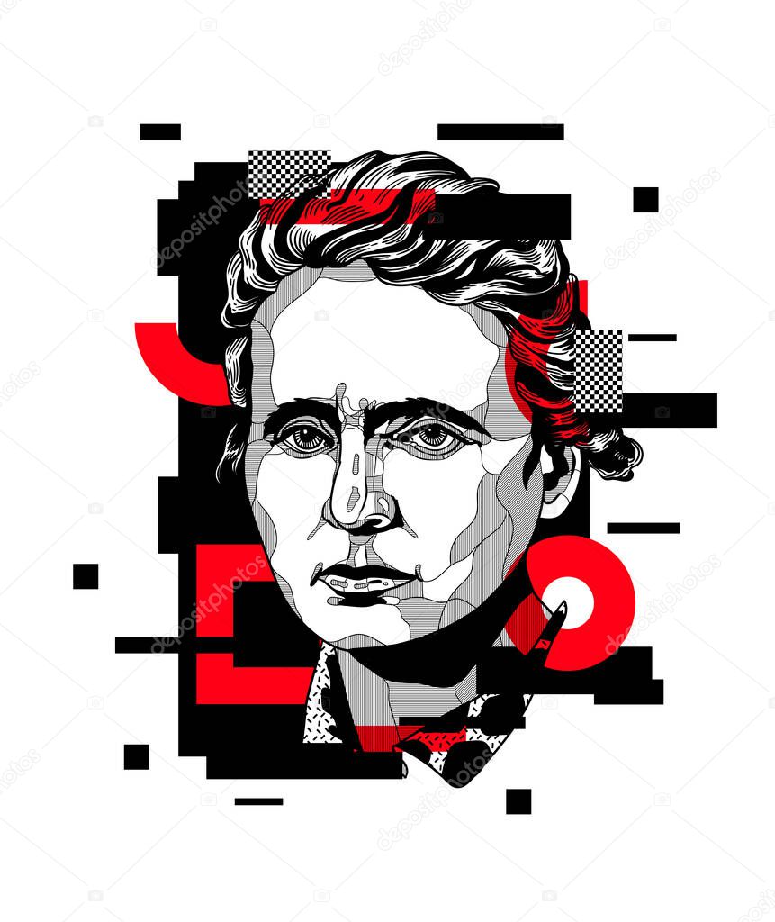 Vector lines classical hand drawn illustration. marie curie