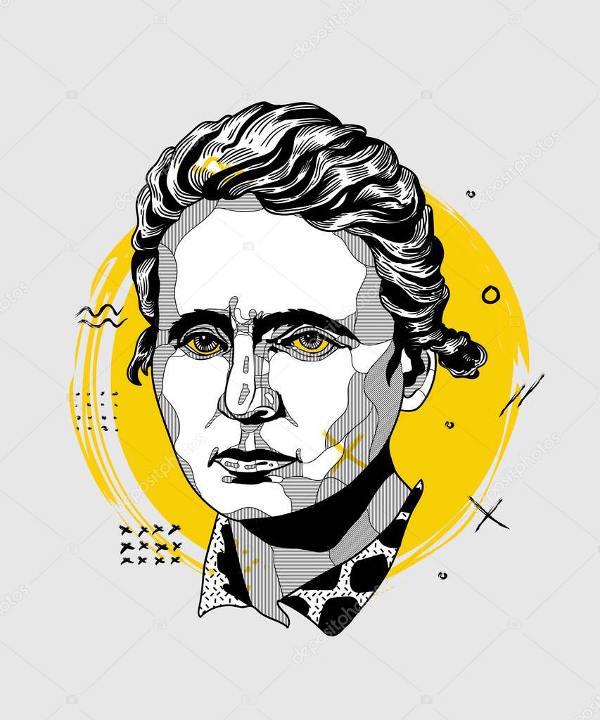 Vector lines classical hand drawn illustration. marie curie