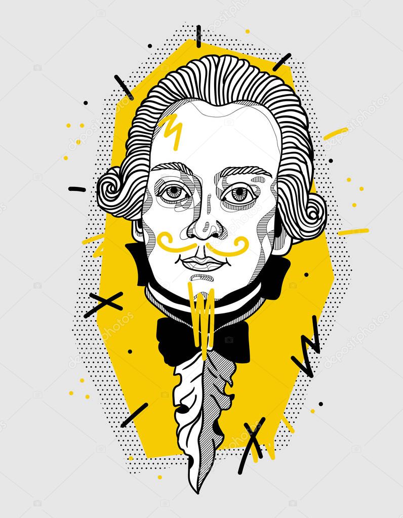 mozart portrait creative composition, vector illustration