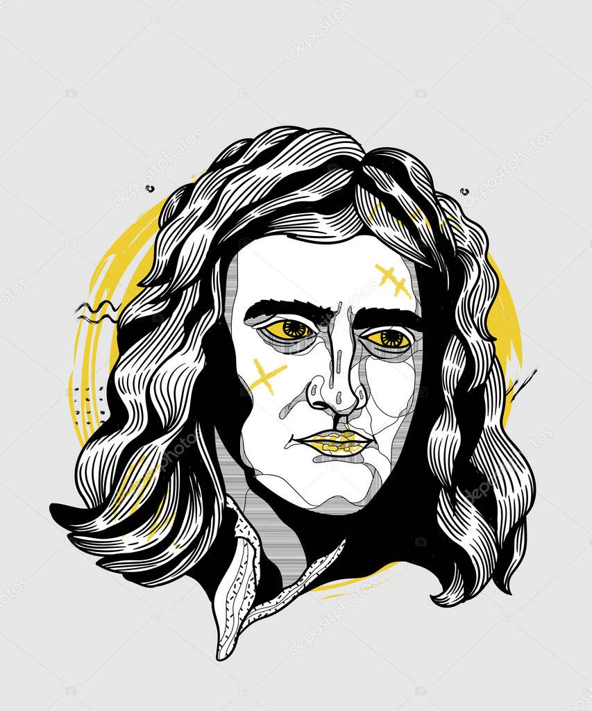 Vector lines classical hand drawn illustration. newton