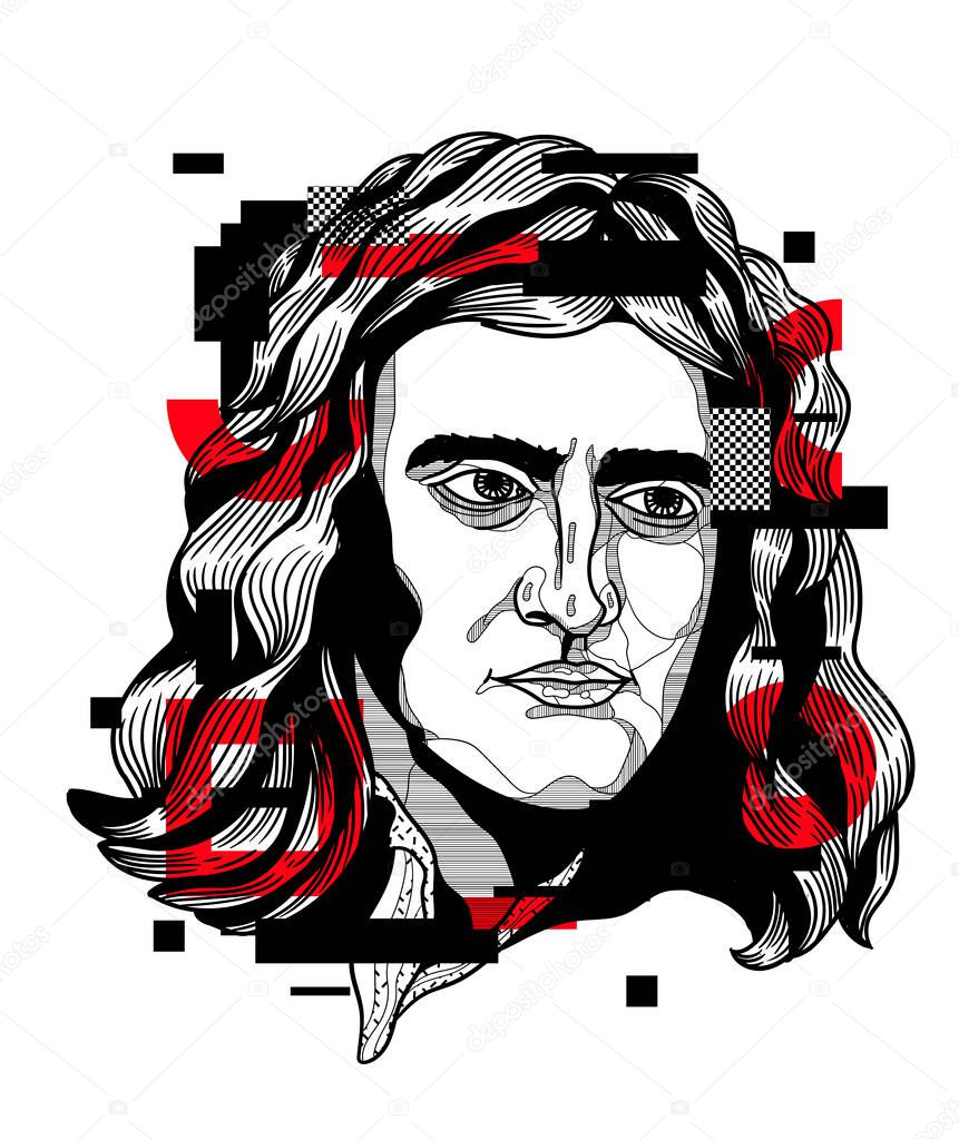 Vector lines classical hand drawn illustration. newton
