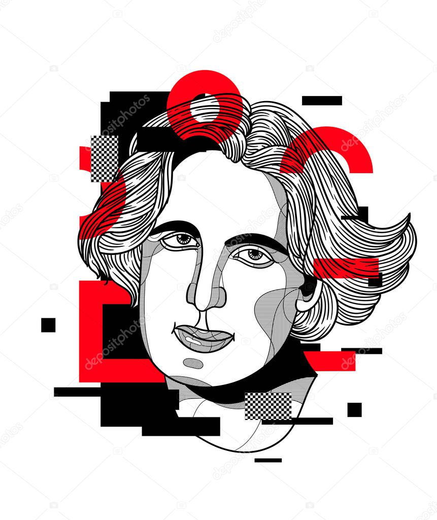 Vector lines classical hand drawn illustration. Oscar Wilde 