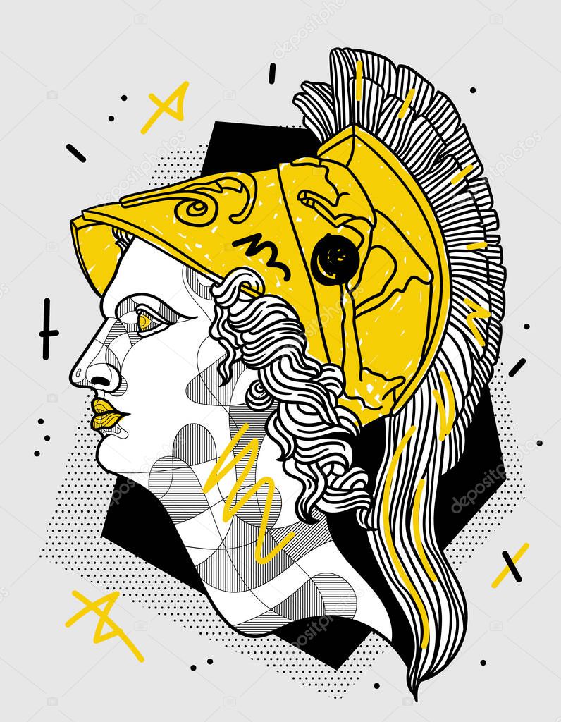 Pallas Athena   portrait creative composition, vector illustration