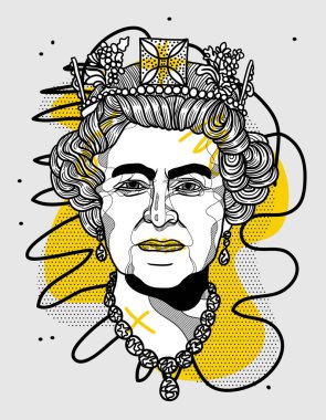 Vektör çizimi el çizimi. Kraliçe II. Elizabeth