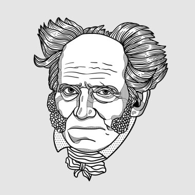 Arthur Schopenhauer klasik el çizimi çizimleri çiziyor. 