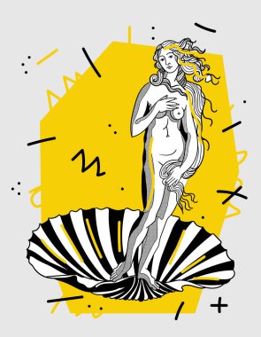 Vektör çizgileri klasik el çizimi illüstrasyon. Venüs, Botticelli
