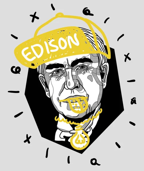 Garis Vektor Gambar Tangan Klasik Thomas Edison - Stok Vektor