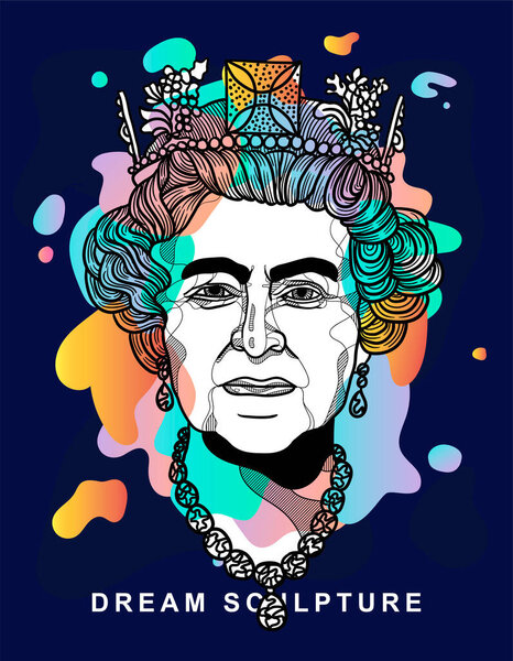 Векторная иллюстрация нарисована вручную. Королева Елизавета II