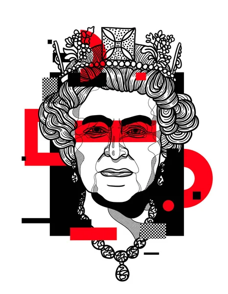 Vektorillustration Von Hand Gezeichnet Königin Elizabeth — Stockvektor