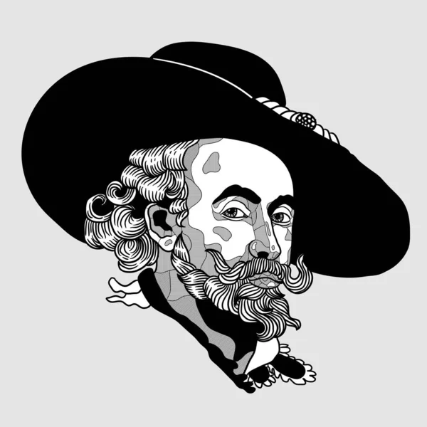 Líneas Vectoriales Ilustración Dibujada Mano Clásica Rubens — Vector de stock