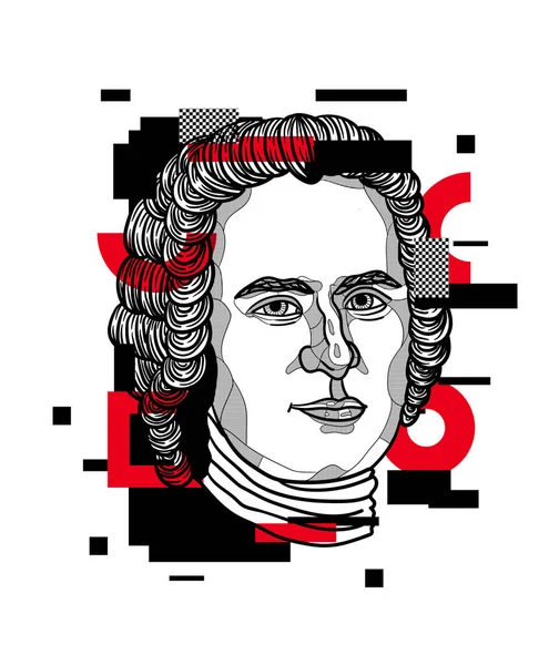 Líneas Vectoriales Ilustración Dibujada Mano Clásica Jean Jacques Rousseau — Vector de stock