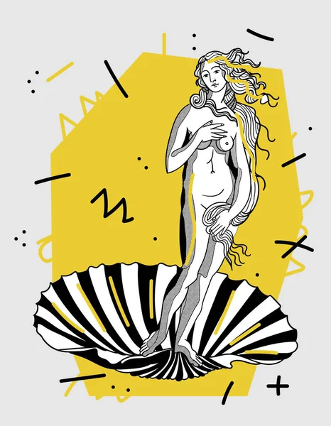 Líneas Vectoriales Ilustración Dibujada Mano Clásica Venus Botticelli — Vector de stock