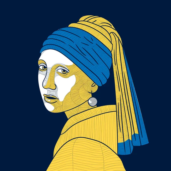 Vermeer Chica Con Pendiente Perla — Archivo Imágenes Vectoriales