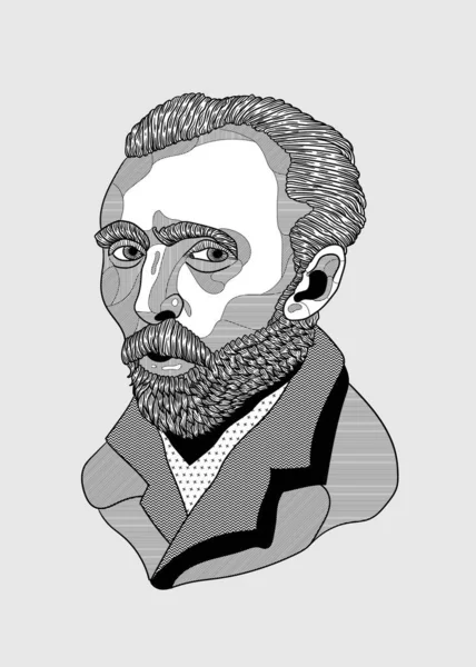 矢量线条经典手绘图解 Vincent Willem Van Gogh — 图库矢量图片