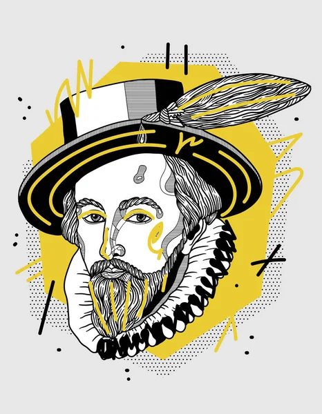 Vectorlijnen Klassieke Handgetekende Illustratie Heer Walter Raleigh — Stockvector