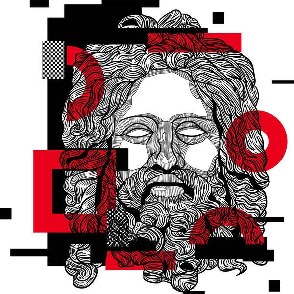Líneas Vectoriales Ilustración Dibujada Mano Clásica Zeus — Vector de stock