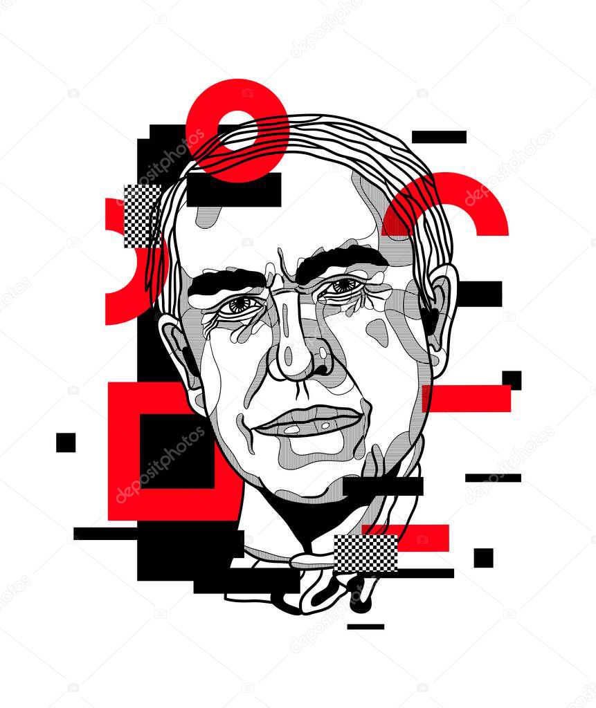 Vector lines classical hand drawn illustration. Thomas Edison 