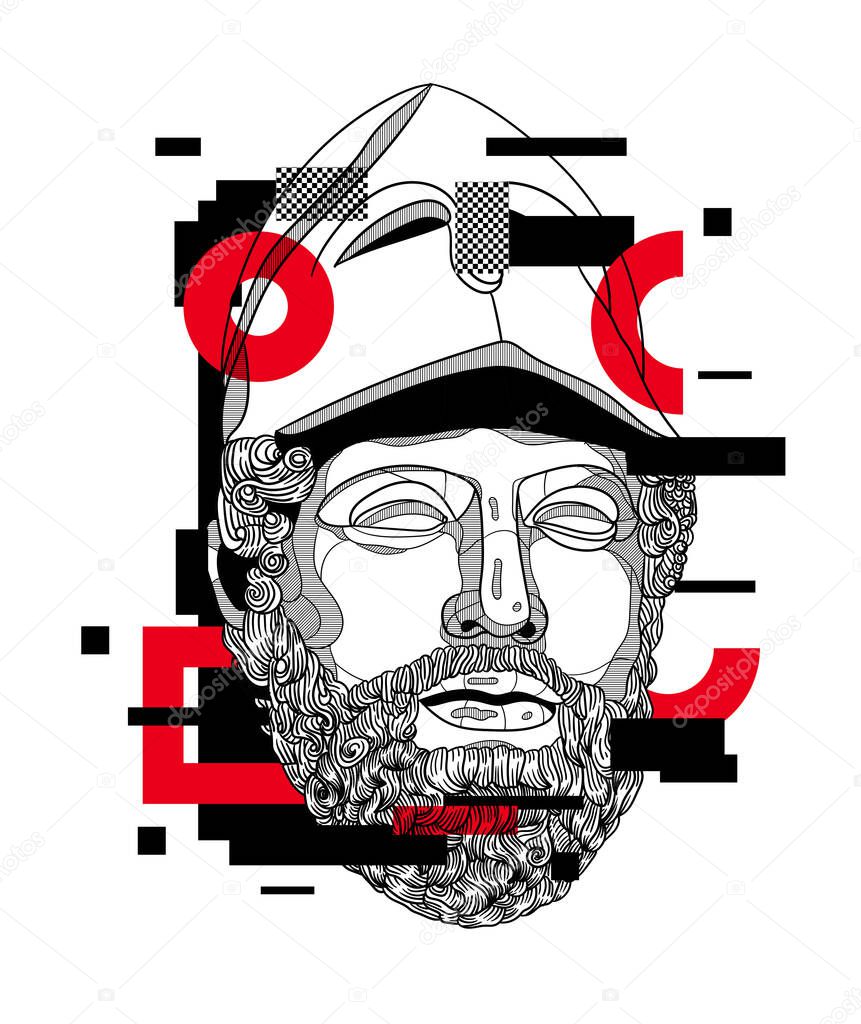 Vector lines classical hand drawn illustration.  Pericles the Younger