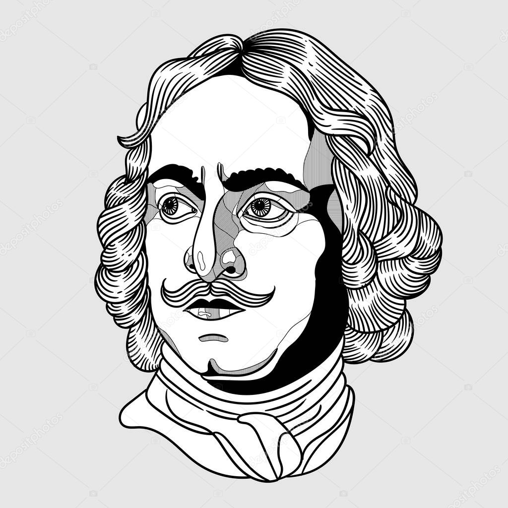Vector lines classical hand drawn illustration.  Peter the Great.