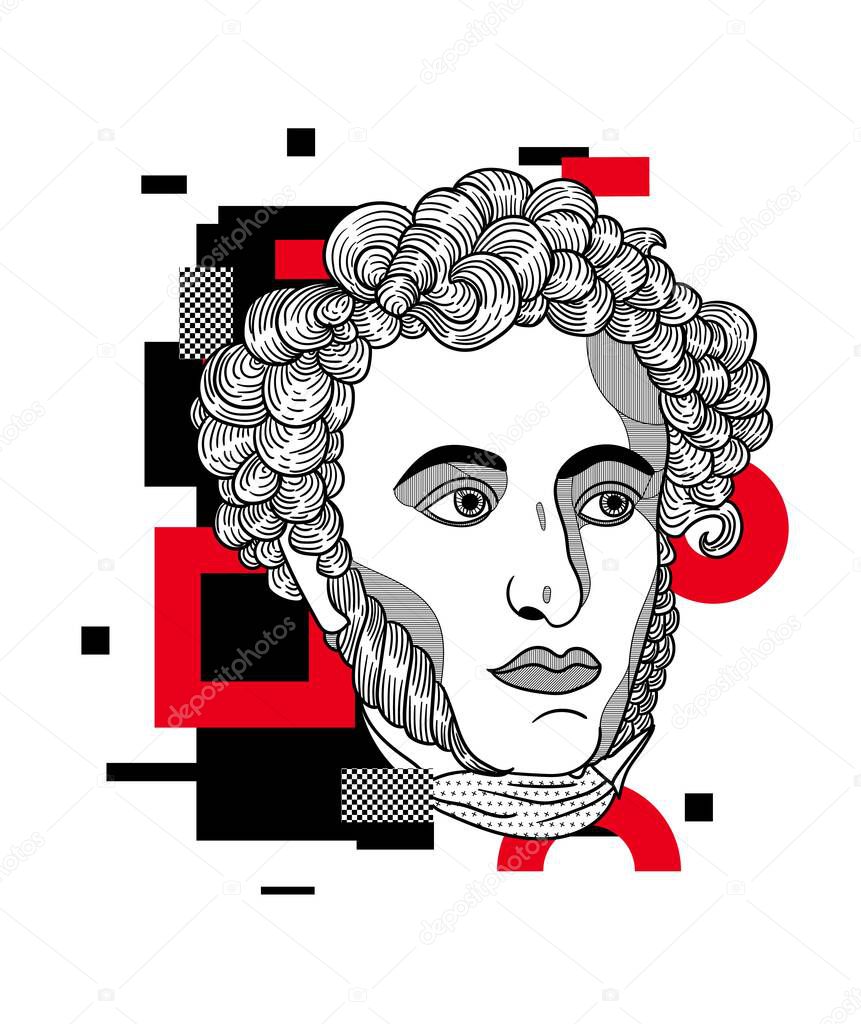 pushkin creative portrait, vector illustration 