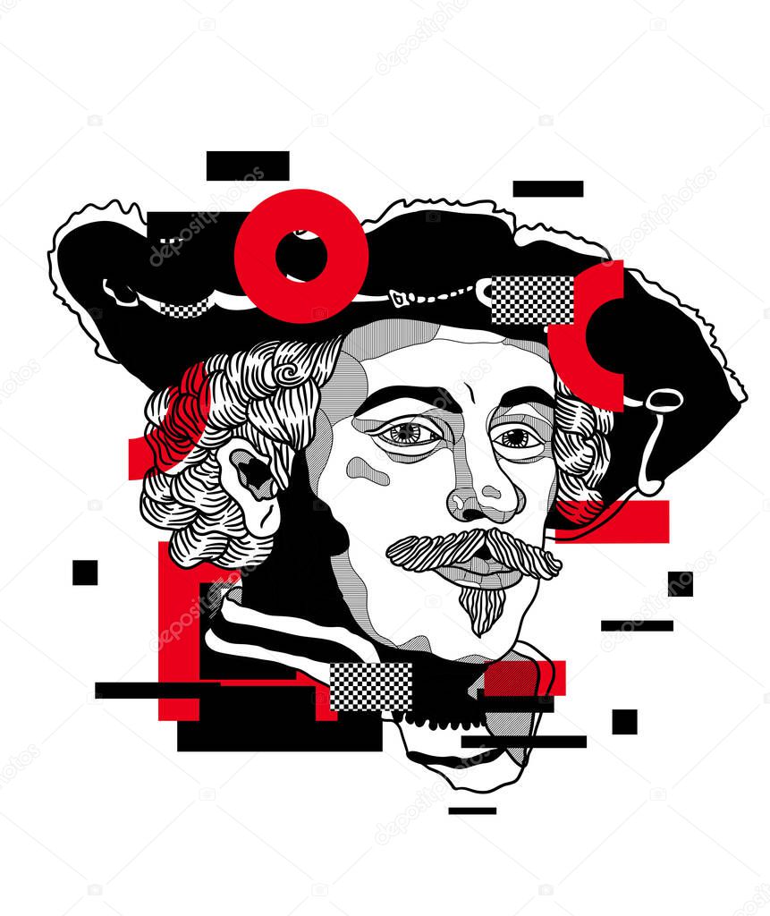 Vector lines classical hand drawn illustration. rembrandt