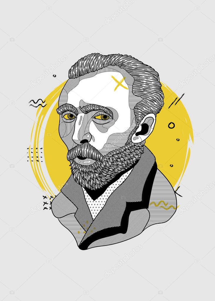 Vector lines classical hand drawn illustration.  Vincent Willem van Gogh