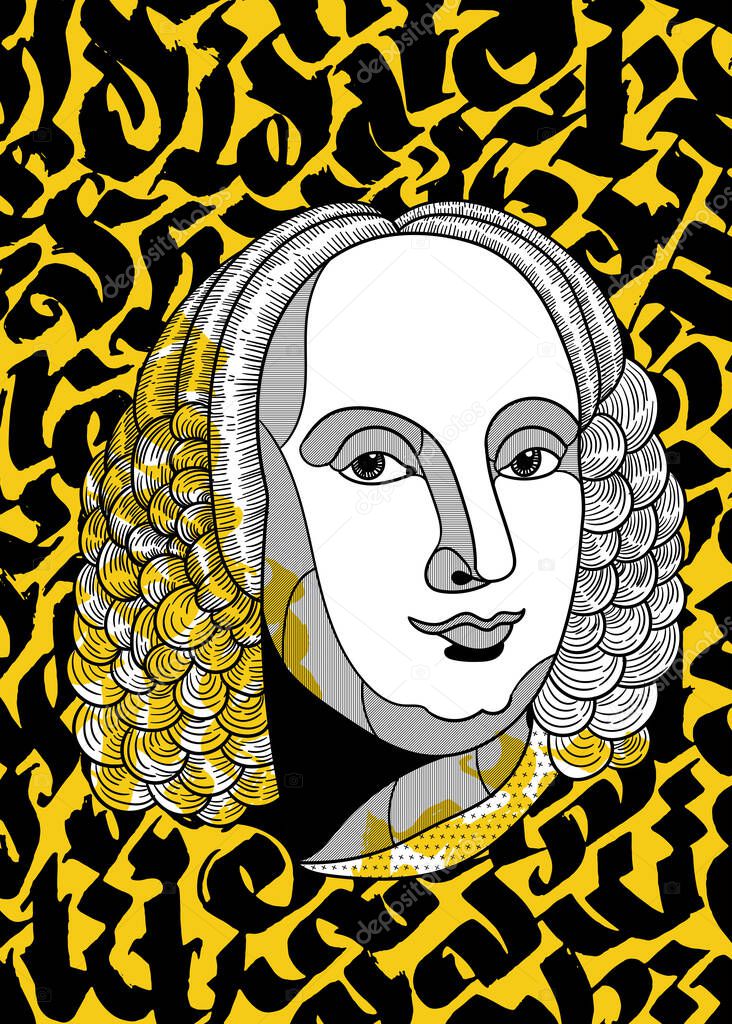 Vector lines classical hand drawn illustration.    vivaldi