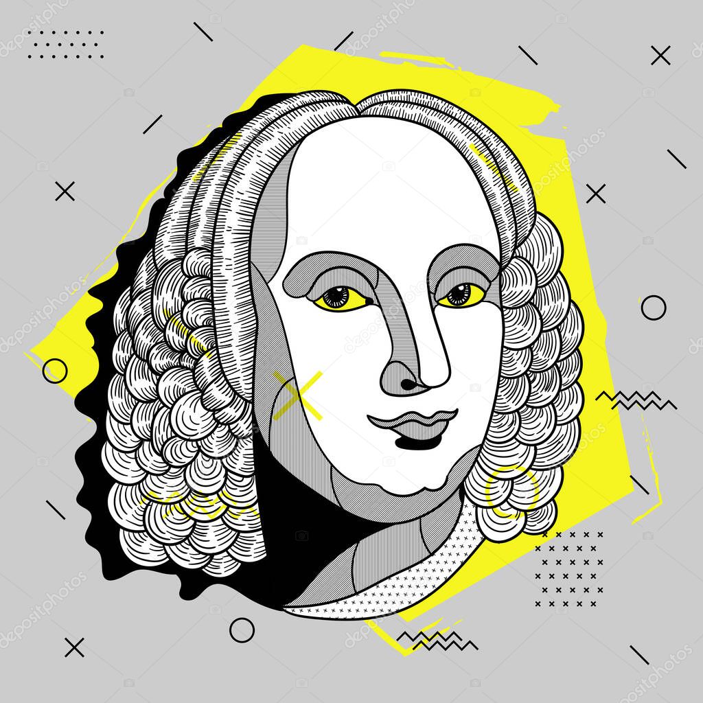 Vector lines classical hand drawn illustration.    vivaldi