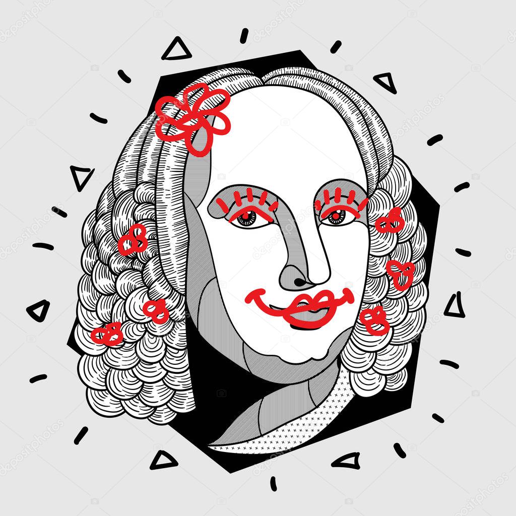 Vector lines classical hand drawn illustration.    vivaldi