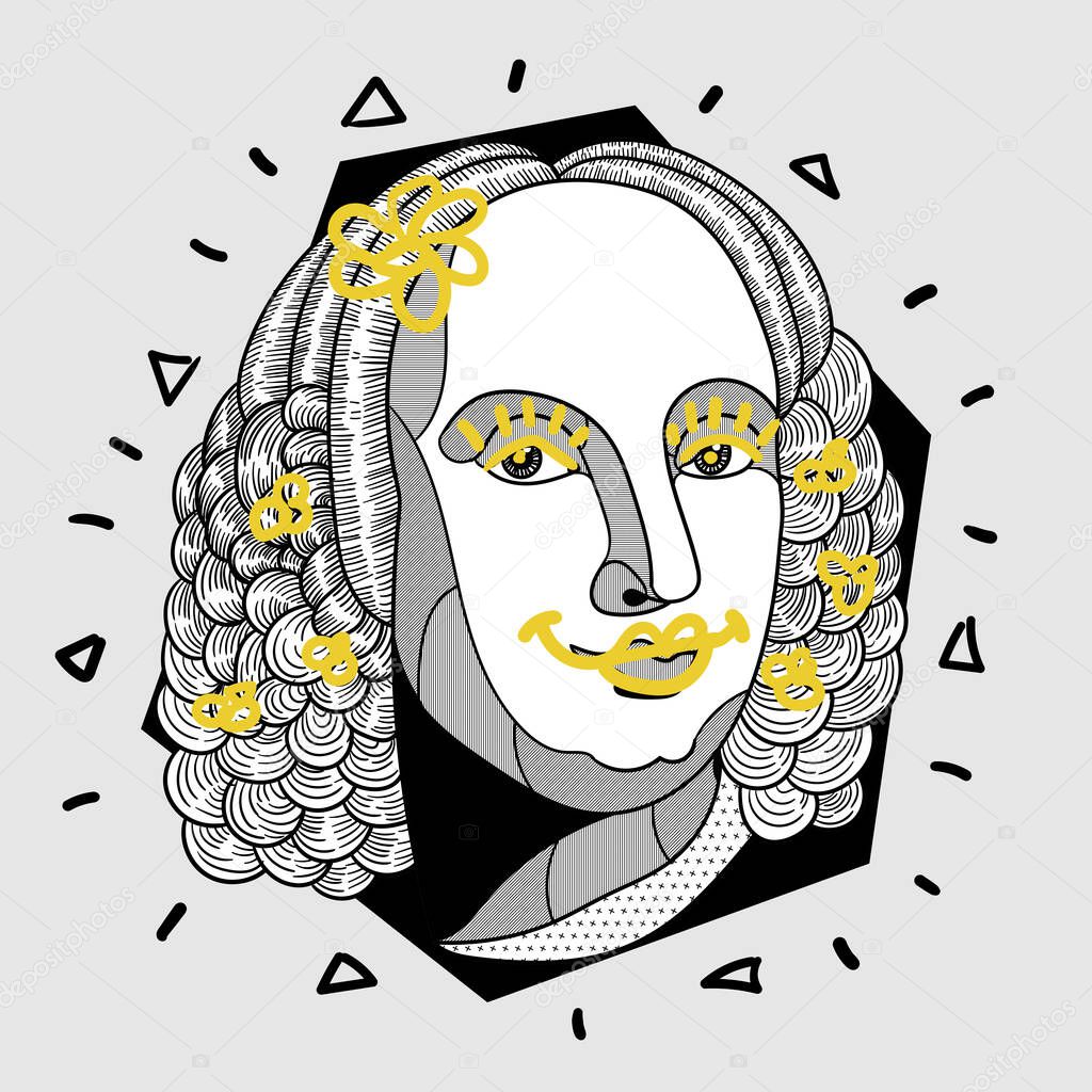 Vector lines classical hand drawn illustration.    vivaldi