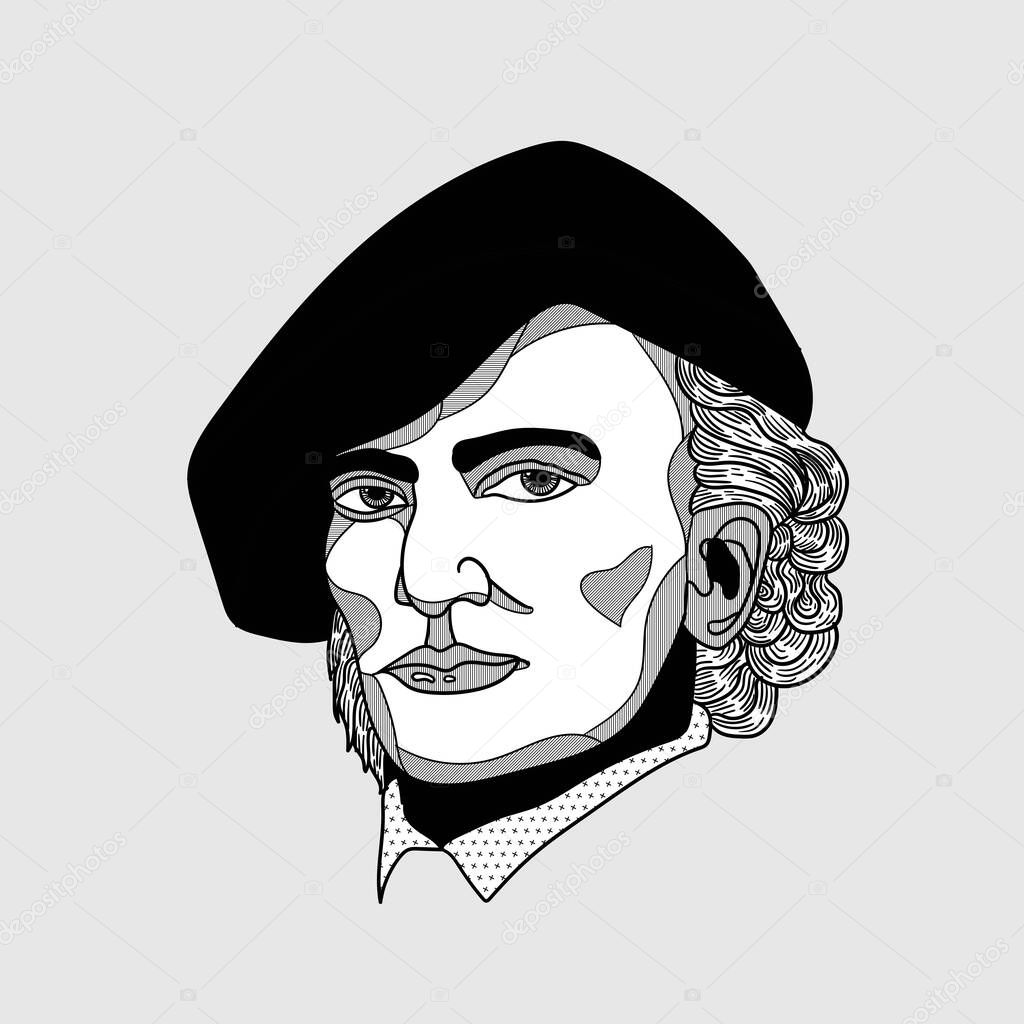 Vector lines classical hand drawn illustration.   wagner