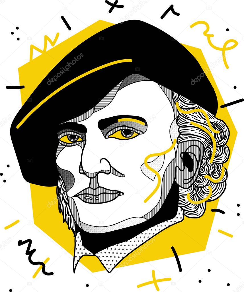 Vector lines classical hand drawn illustration.   wagner