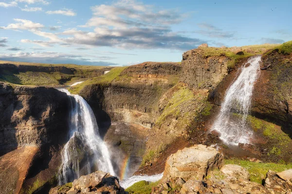 Haifoss Wasserfall Hochland Island Aufgenommen August 2020 Nachbearbeitet Mit Belichtungsklammern — Stockfoto