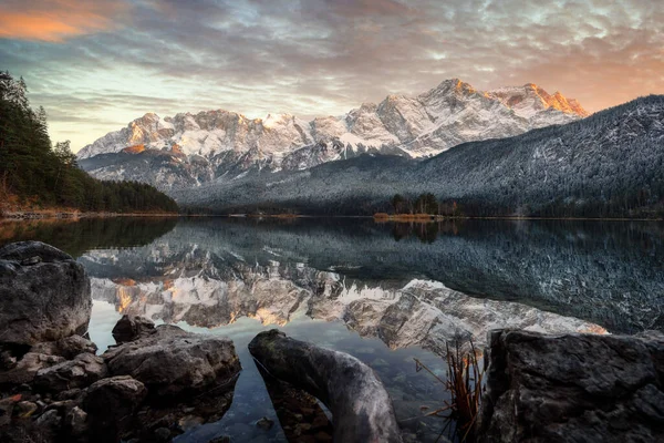 Eibsee Zuid Beieren Duitsland Genomen December 2020 Post Verwerkt Met — Stockfoto