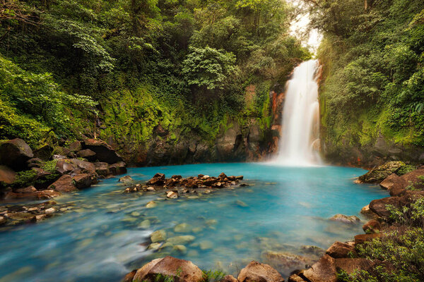 Volcan Tenorio Waterfall in the Jungle in Costa Rica, post processed using exposure bracketing