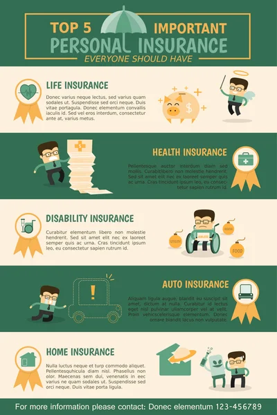 Los 5 seguros personales más importantes — Archivo Imágenes Vectoriales