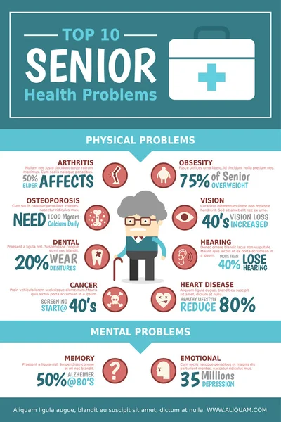 Senior hälsoproblem Infographics — Stock vektor