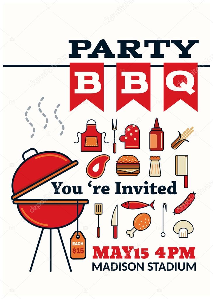 Grilled bbq party icons