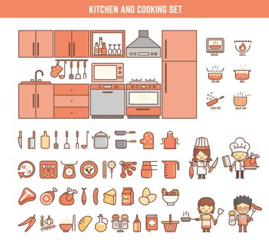 Mutfak ve pişirme Infographic öğeleri çocuk için