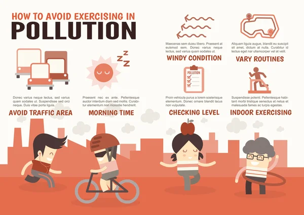 Personagens sobre como evitar o exercício na poluição — Vetor de Stock