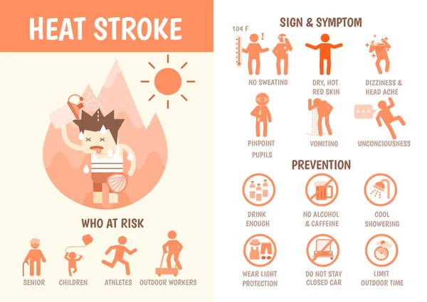 Health care infographics about heat stroke — Stock Vector