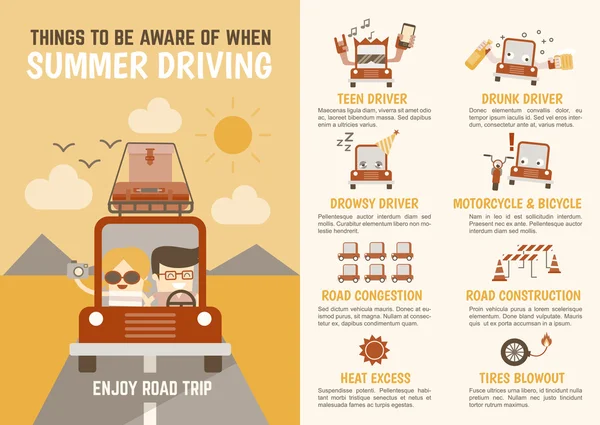 Infographics cartoon karakter zomer rijden — Stockvector