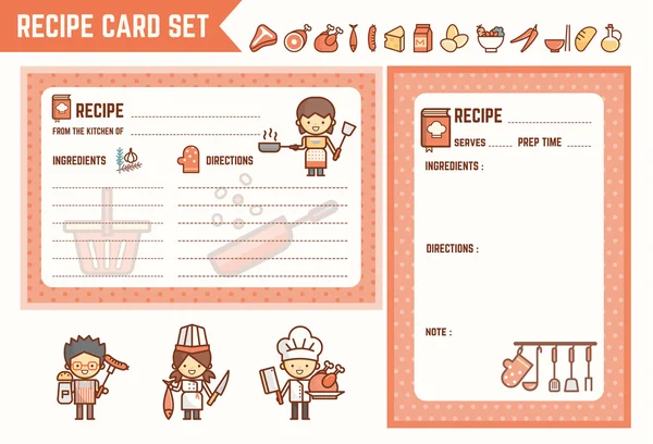 Cocina y cocina receta juego de tarjetas — Vector de stock