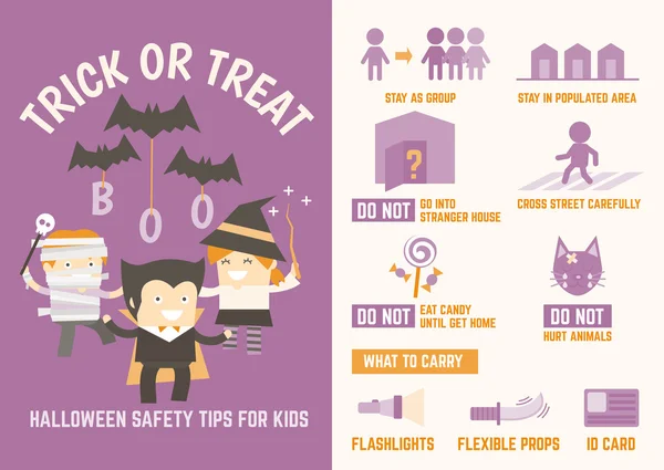 Dolcetto o trattare Halloween consigli di sicurezza — Vettoriale Stock