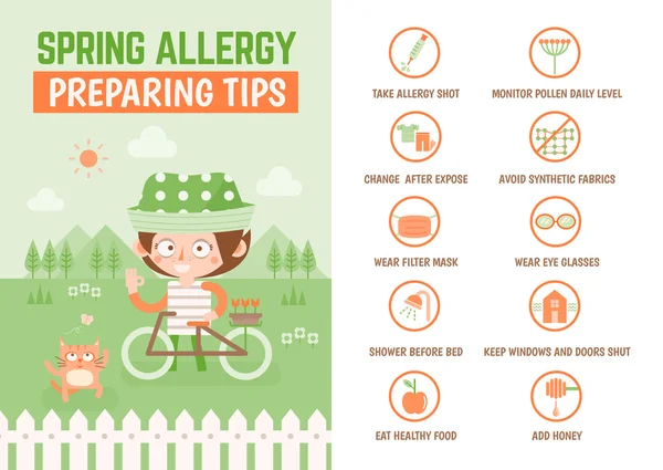 Infografica primavera allergia suggerimenti per la preparazione — Vettoriale Stock