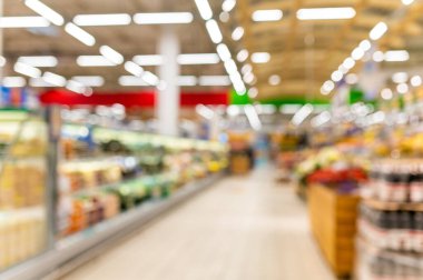 Soyut bulanık süpermarket arkaplanı. satış, alışveriş, tüketim - kavram