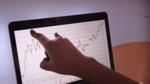 African american woman doing stock exchange chart analytics on laptop — Stock Video