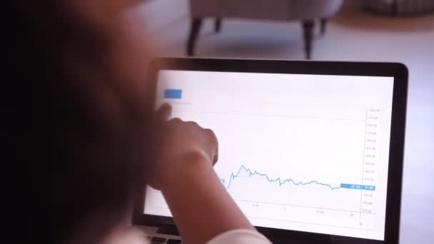 Businesswoman analizza il grafico di crescita delle azioni sul mercato azionario. negoziazione di titoli. — Video Stock