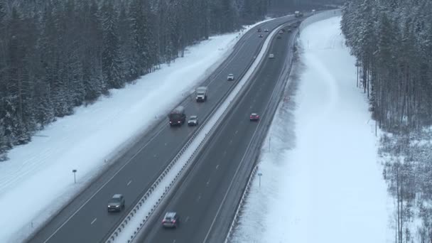 Highway Fuel Truck Overtaking Aerial View — Stock Video